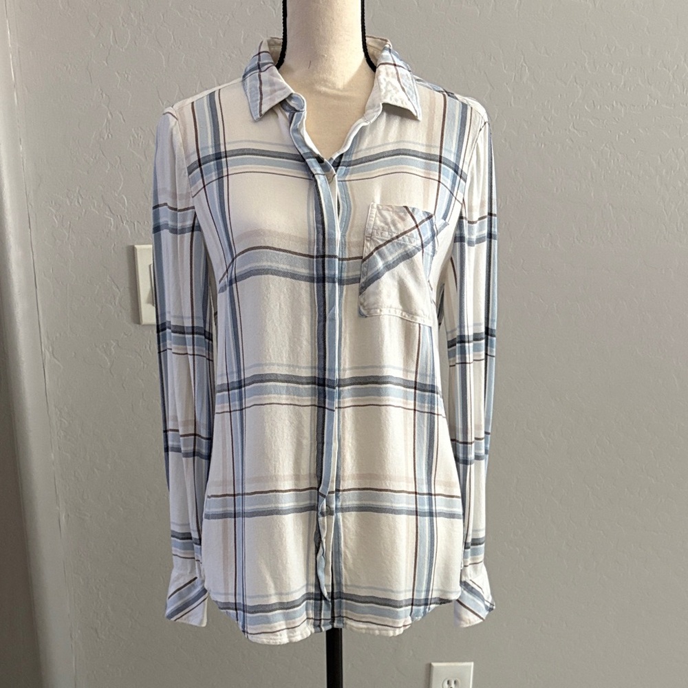 WHBM Women's Long Sleeve Blue Striped Shirt Size 8